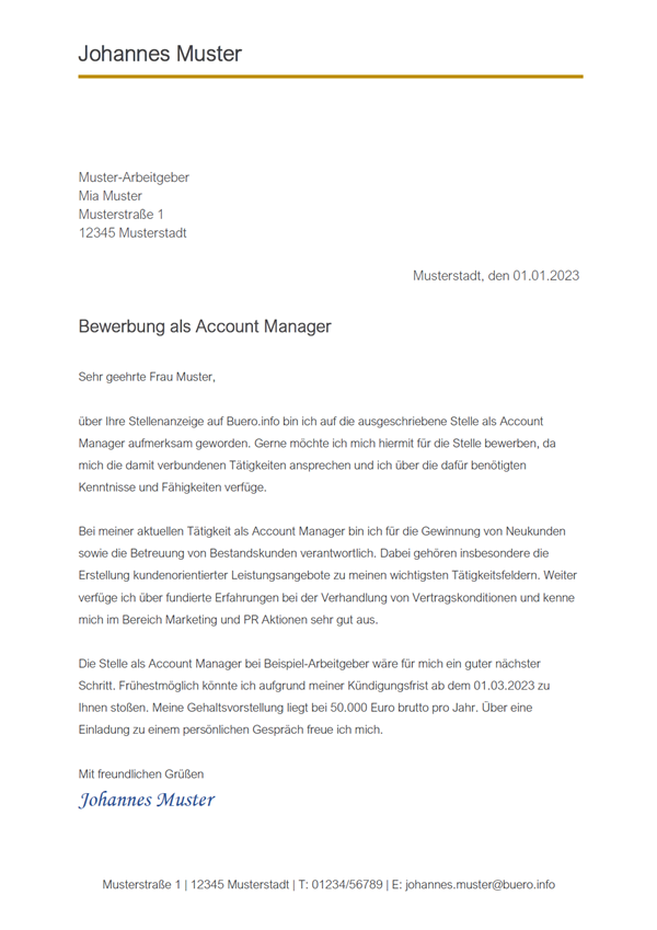 Vorlage / Muster: Bewerbungsanschreiben-Vorlage Account Manager/in