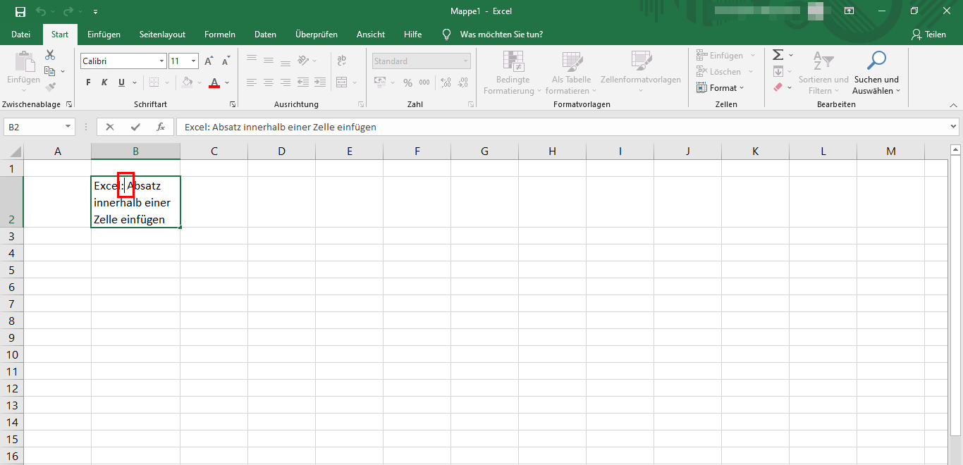 Absatz innerhalb einer Zelle in Excel einfügen