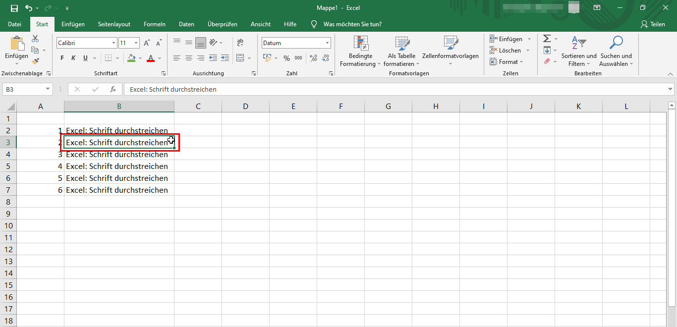 In Excel durchstreichen