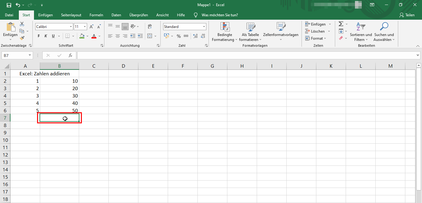 Mit Excel addieren