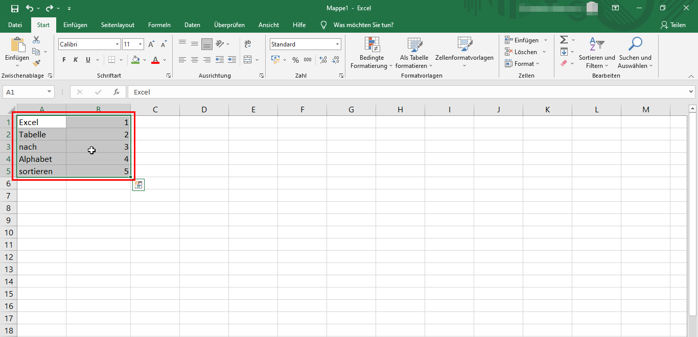 Mit Excel alphabetisch ordnen