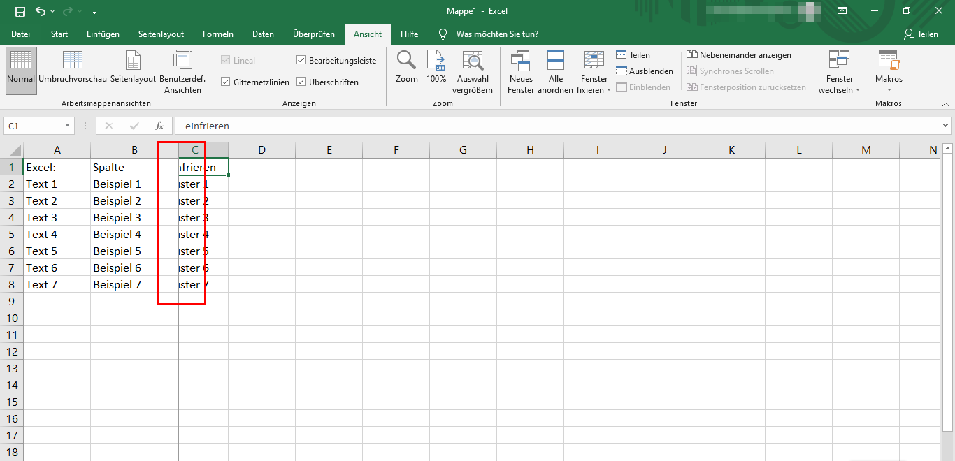 In Excel mehrere Spalten fixieren