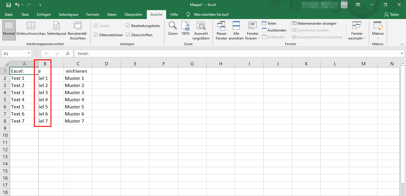 Excel: Spalte feststellen