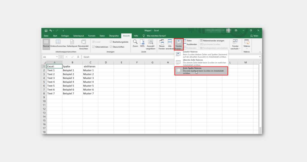 Excel Spalte einfrieren Buero.info