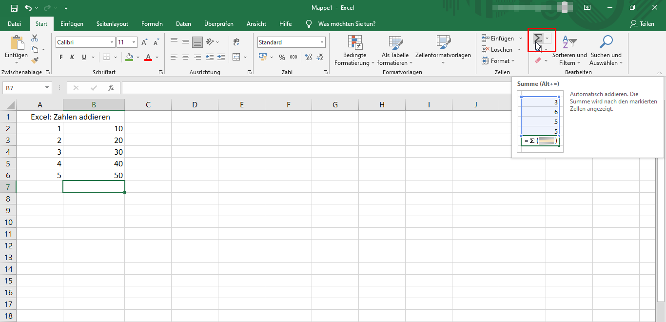 Mit Excel Spalte zusammenrechnen