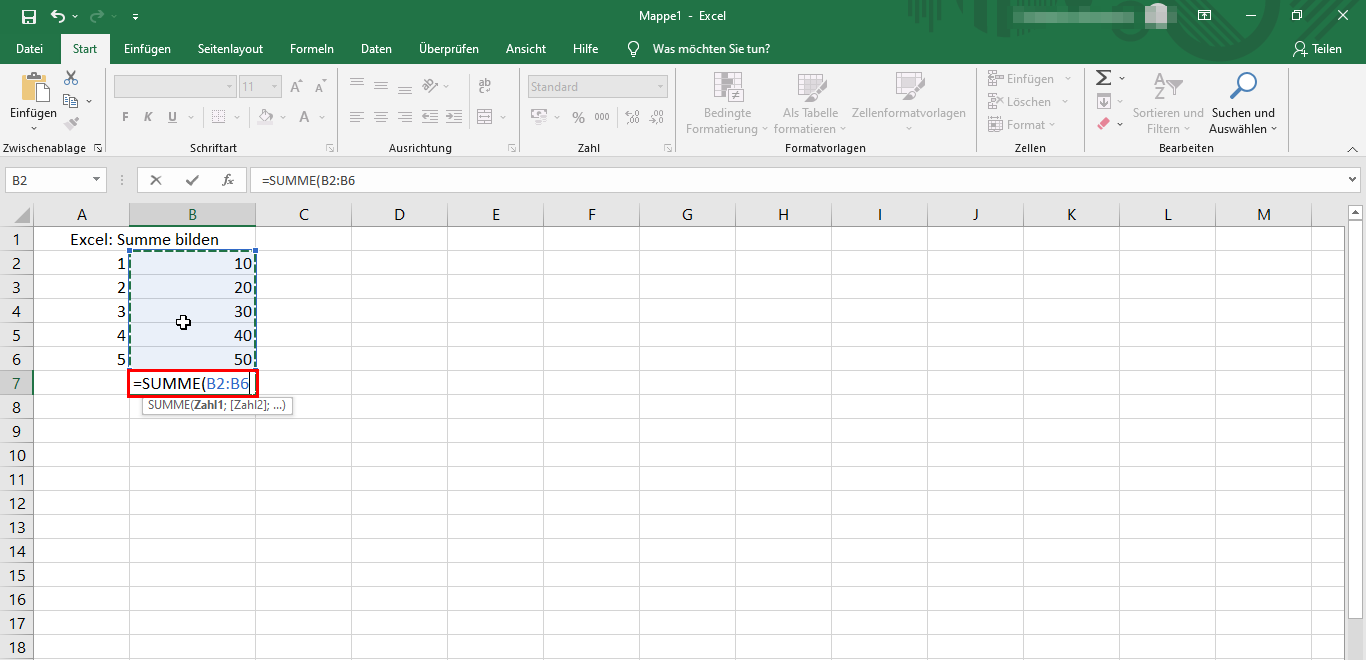 Excel: Summenfunktion