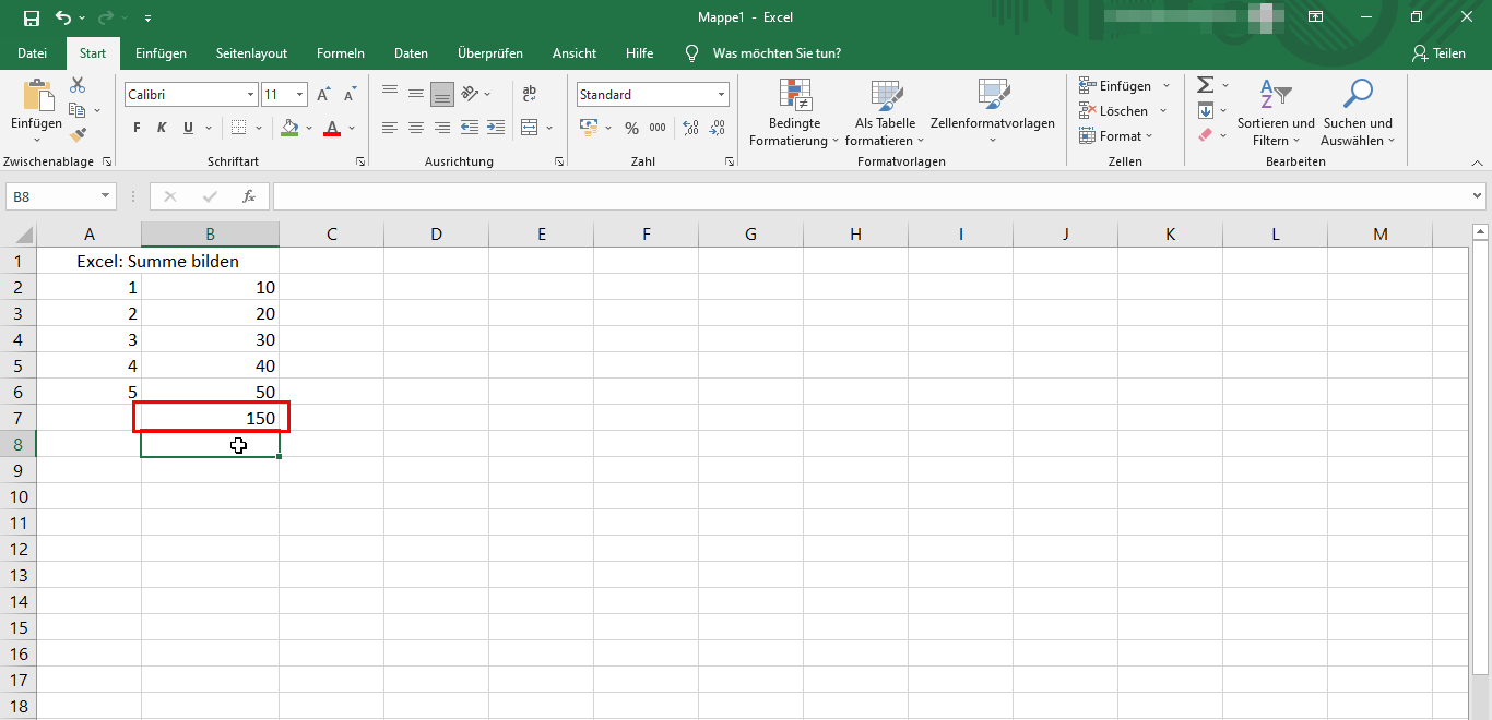 Summe berechnen in Excel