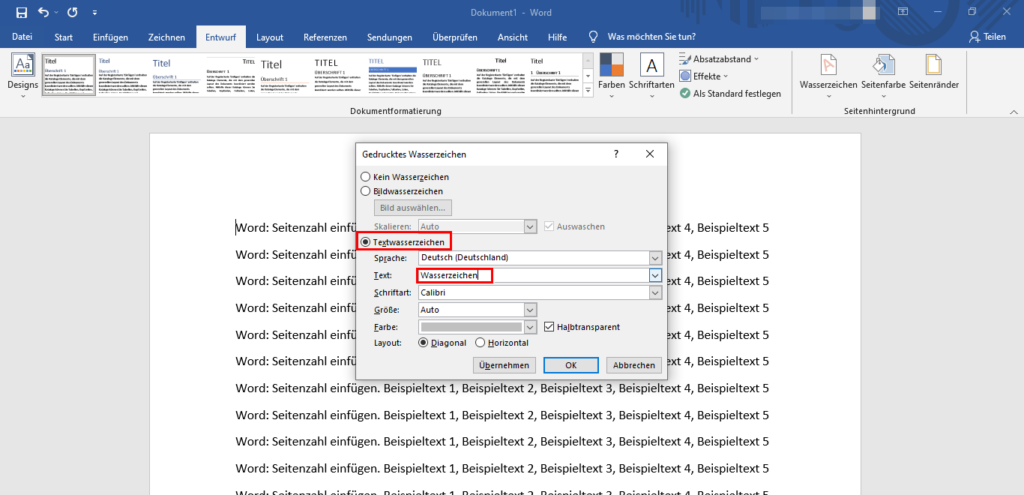 Wasserzeichen bei Word einfügen