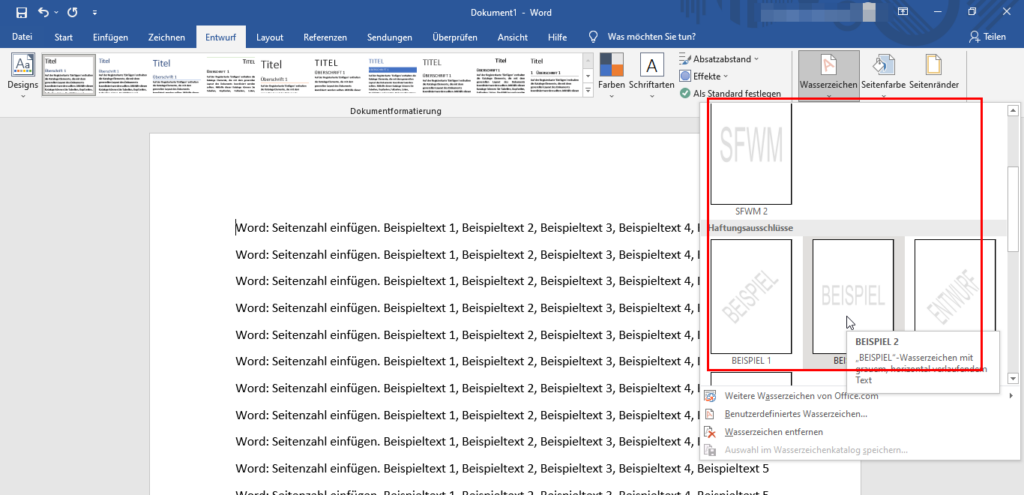 In Word ein Wasserzeichen einfügen