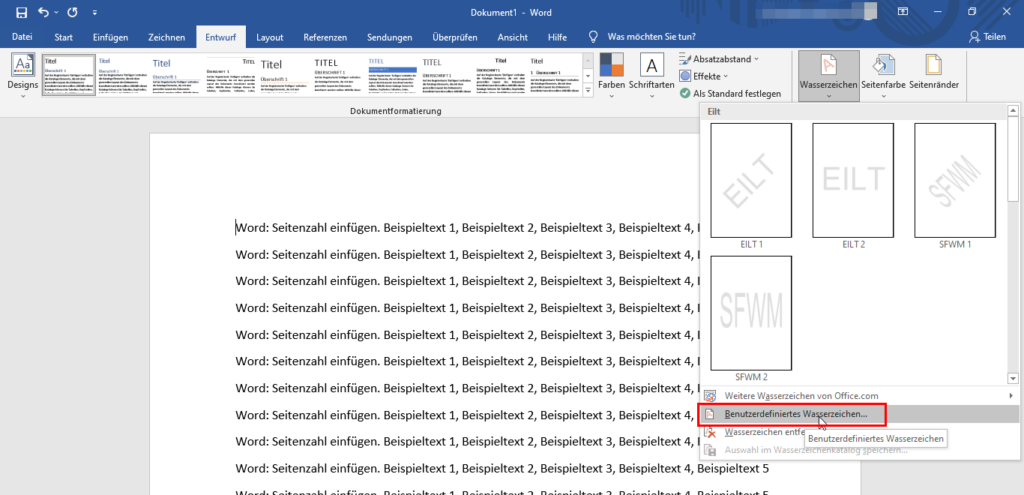 Benutzerdefiniertes Wasserzeichen in Word