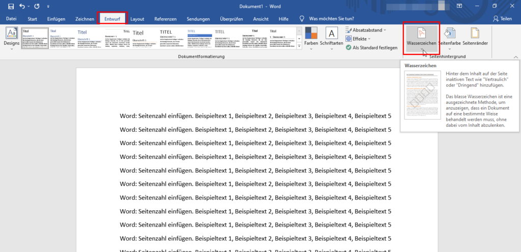 Wasserzeichen in Word einfügen