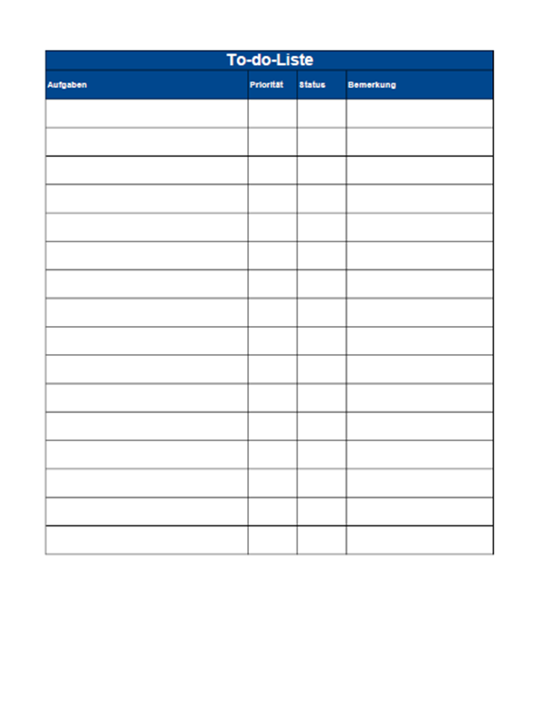 Vorlage / Muster: To-do-Liste Vorlage Excel